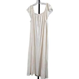 Vintage Coquette Satin Night Gown Dress Short Sleeve Ivory Floral Large‎ XL